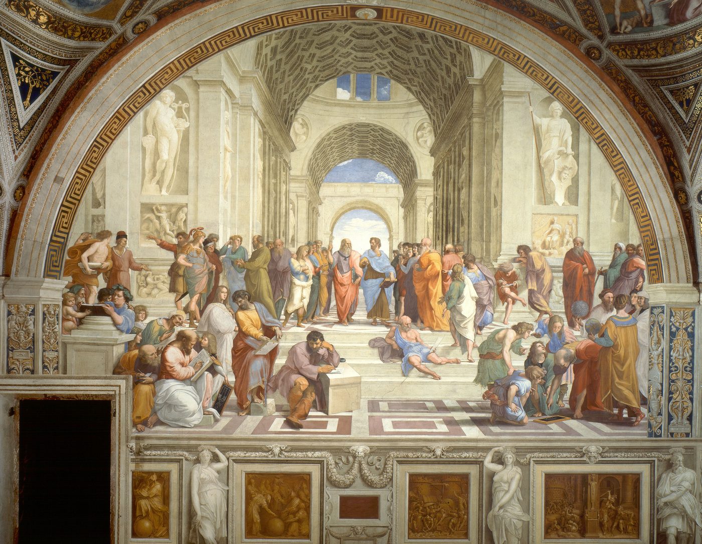 Raphaël, L'École d'Athènes, Platon désigne le ciel