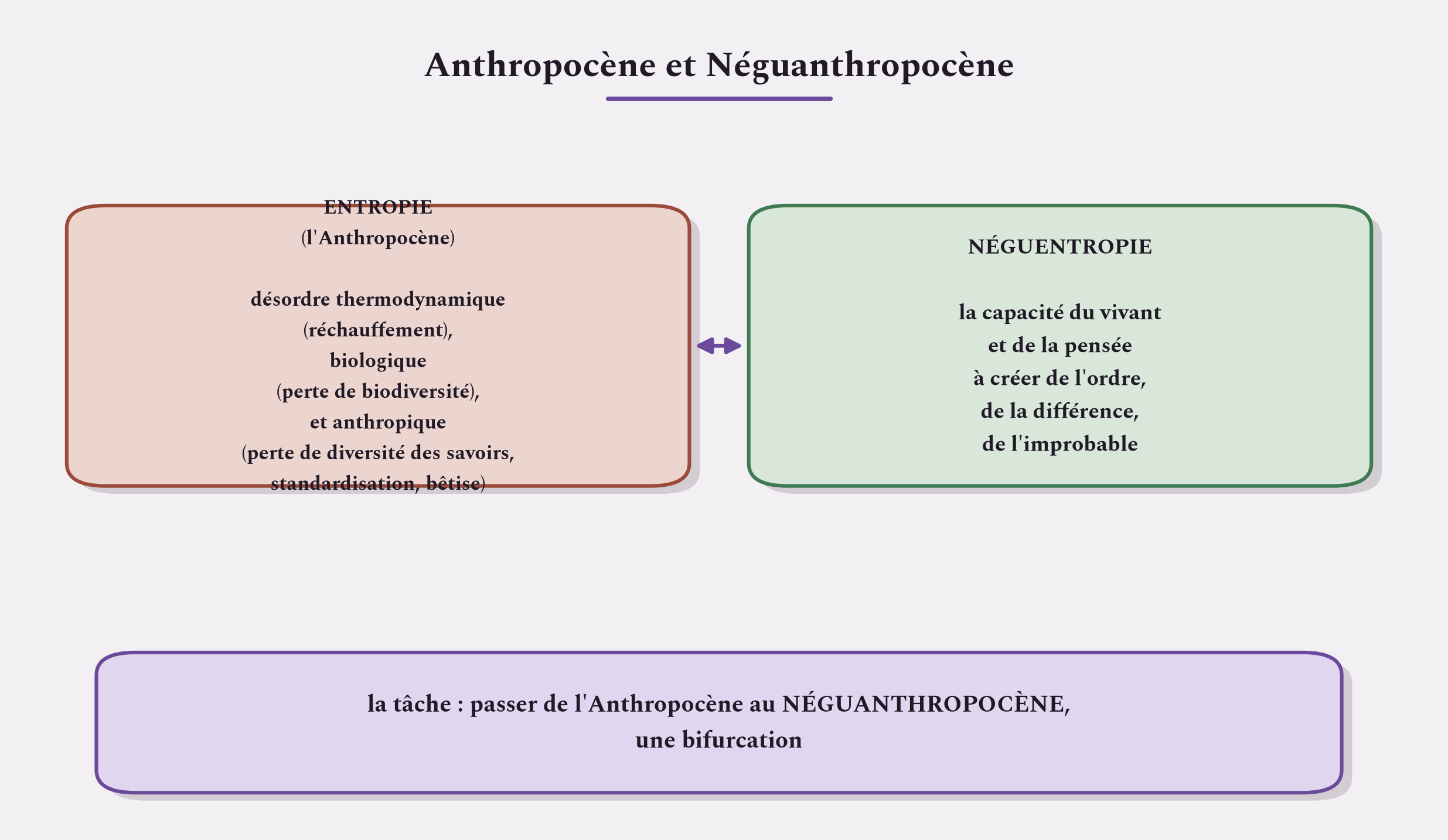 L'Anthropocène comme entropie généralisée, et la tâche de bifurquer vers un Néguanthropocène.